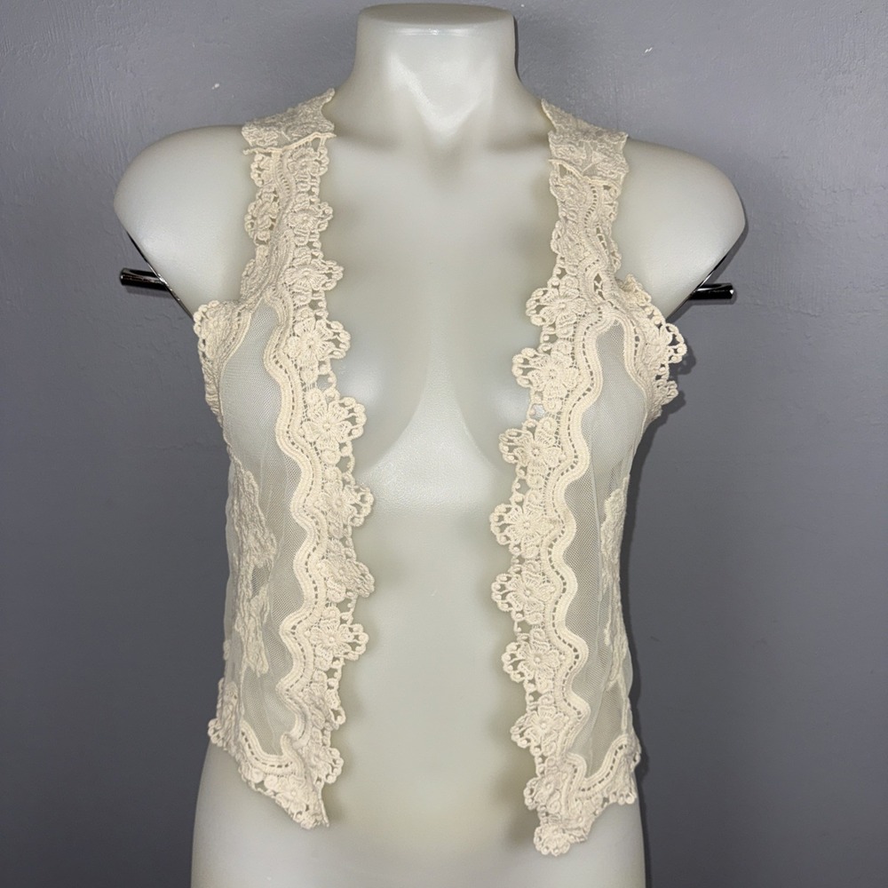 Pinky Lace & Mesh Open Vest Women's S Ivory Festival Boho Romantic Whimsigoth